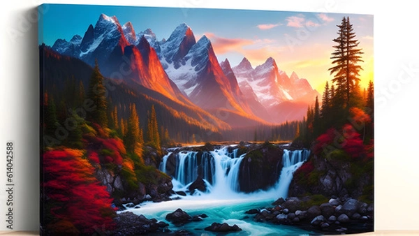 Fototapeta Beauty of nature with a captivating image that transports viewers to serene and awe-inspiring landscapes. A picturesque scene of a majestic mountain range. Created with Generative AI Technology.