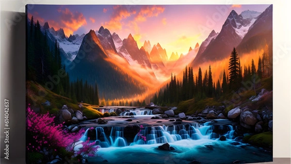 Fototapeta Beauty of nature with a captivating image that transports viewers to serene and awe-inspiring landscapes. A picturesque scene of a majestic mountain range. Created with Generative AI Technology.