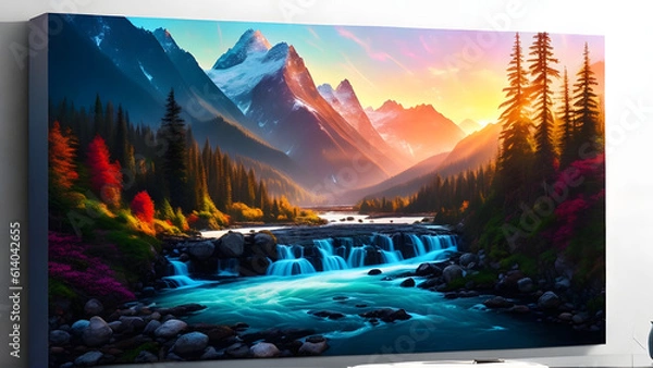 Fototapeta Beauty of nature with a captivating image that transports viewers to serene and awe-inspiring landscapes. A picturesque scene of a majestic mountain range. Created with Generative AI Technology.