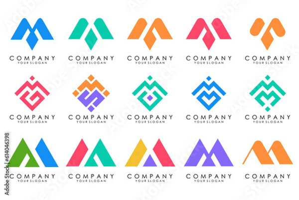 Fototapeta Set of letter M logo design vector. Collection of modern M letter design in colorful.