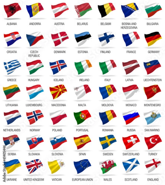 Fototapeta flagi wszystkich krajów europejskich