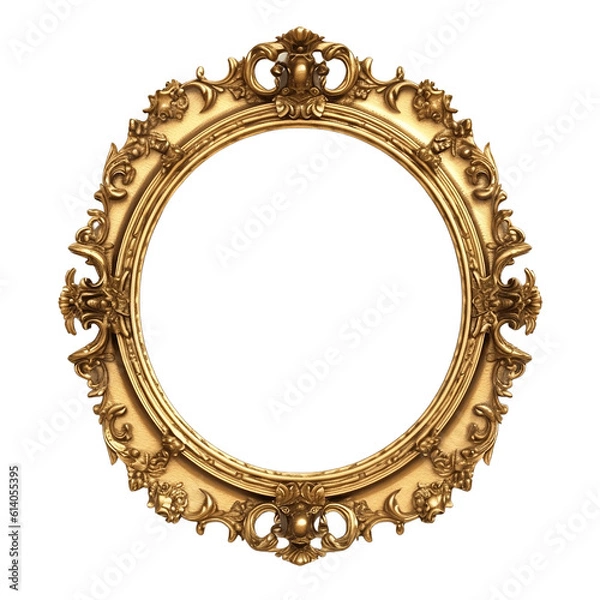 Obraz Antique round oval gold picture frame isolated on transparent background, Old golden baroque style round frame mock up for painting, art, wall art, artwork, photo, image, picture. generative ai