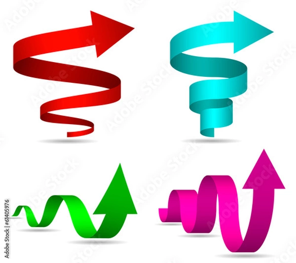 Obraz 3D Spiral and Twisted Arrows Set, Vector Illustration