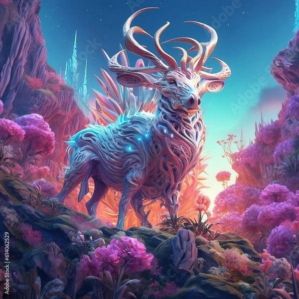Fototapeta A deer scene with fish and coral, Generative AI