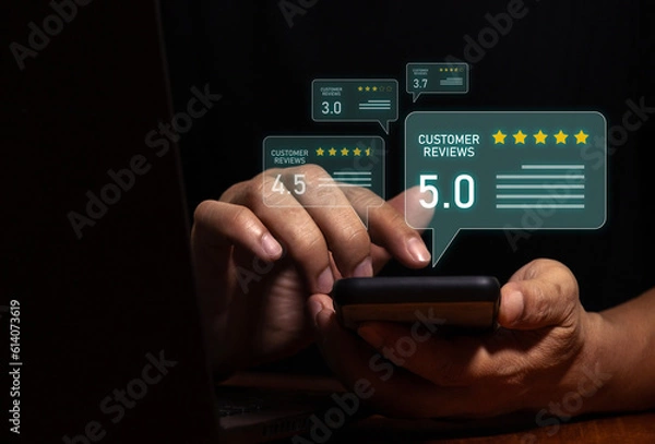 Fototapeta Customer Satisfaction Survey Concept, 5 Star Satisfaction, Online Application Service Experience Rating, Quality Assessment Customer Service, Satisfaction Feedback Review, Best Quality