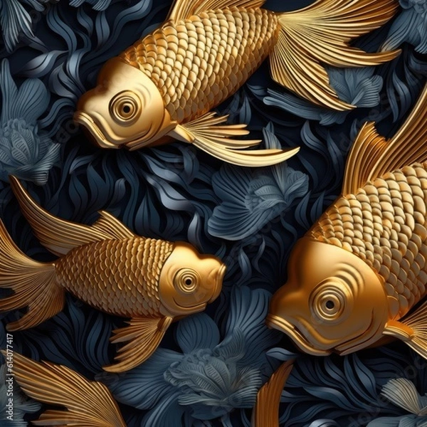 Fototapeta Golden fish on a dark background