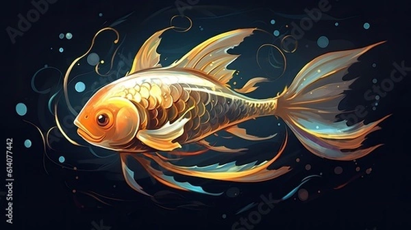 Obraz A gilded fish on a dark background