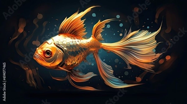Obraz A gilded fish on a dark background