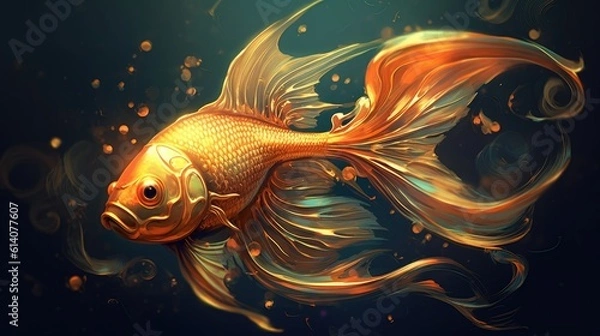 Obraz A gilded fish on a dark background