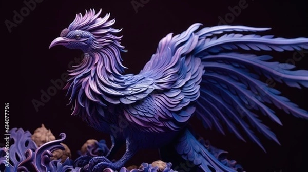 Fototapeta A paper sculpture of a bird in purple lighting
