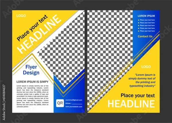 Fototapeta A headline template design or flyer design can also be used for a book cover or annual report with a blue and yellow concept and space for photos