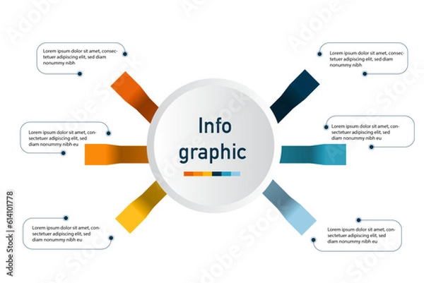 Fototapeta Business data visualization. 6 steps, options, processes, segments. Infographic design template. Can be used for presentations, reports, web designs, and workflows.