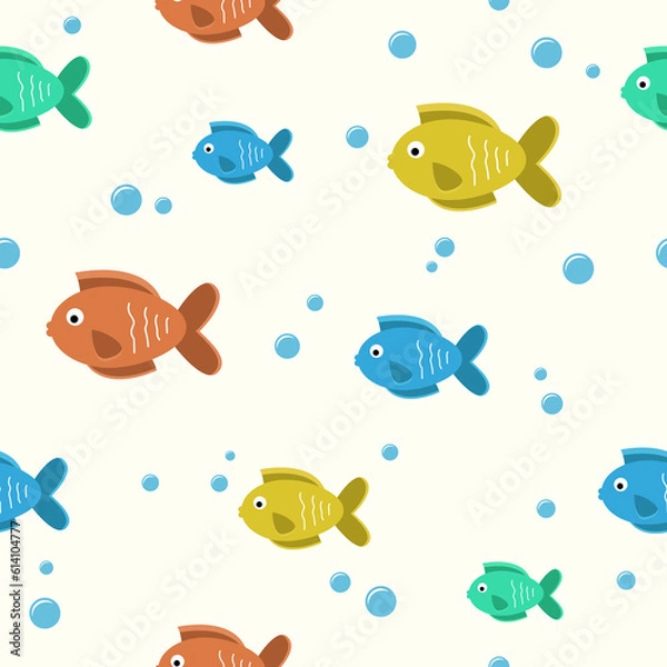 Obraz Colorful fishes and bubbles seamless vector pattern