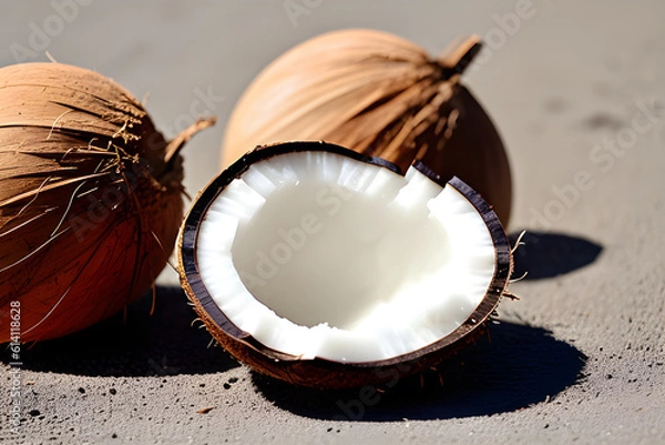 Fototapeta two coconuts on a concrete surface