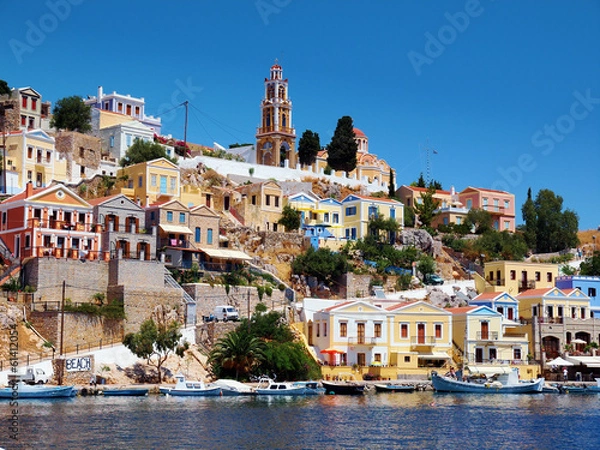 Obraz Old harbor with boats at Symi, Greece