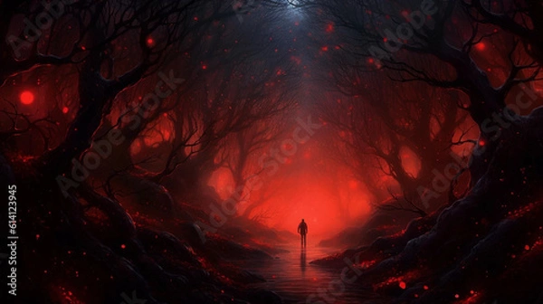 Fototapeta A Person Entering a Red and Black Nightmare Dimension Generative AI