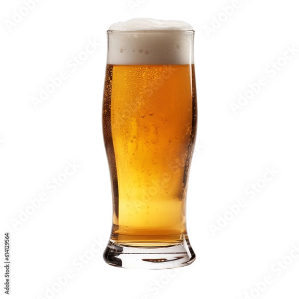 Obraz A pint of beer in a full tall glass isolated on a transparent background, Generative AI