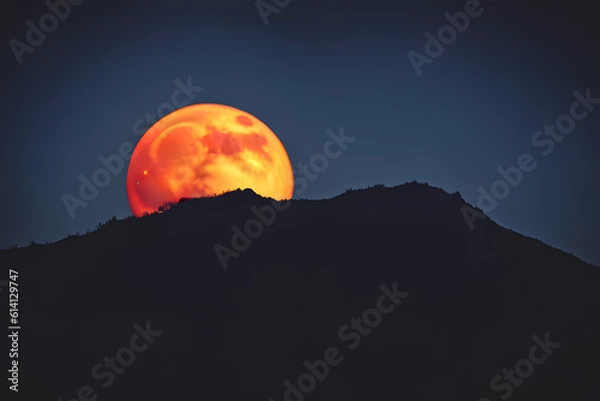 Obraz red moon over the mountains  created using AI Generative Technology