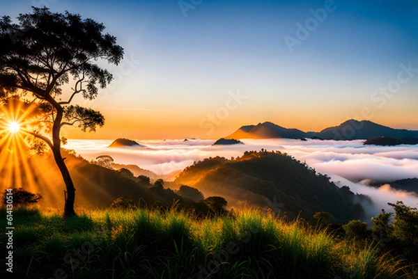 Fototapeta sunrise over the mountains  created using AI Generative Technology