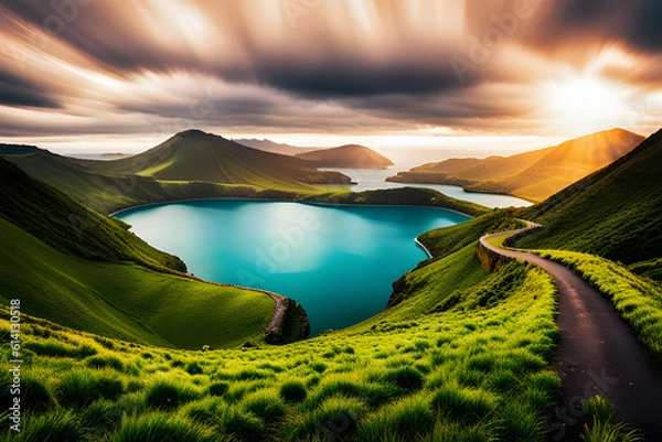 Fototapeta lake in the mountains  created using AI Generative Technology