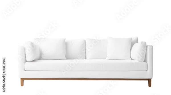 Fototapeta Comfy white couch with pillows isolated on a transparent background, Generative AI