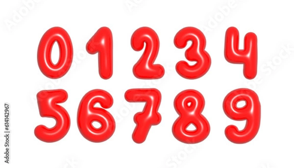 Fototapeta Lustrous, glossy and luxury red balloon digits set. 3d realistic illustration isolated on white background. For Birthday cake, Anniversary, Happy Birthday.