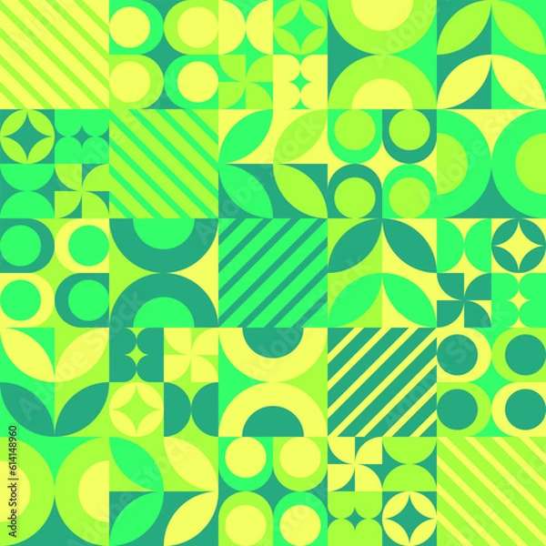 Fototapeta Geometric Seamless Pattern Abstract Ornament Mosaic Decorative Wall Background Pop Modern Vector Green Color