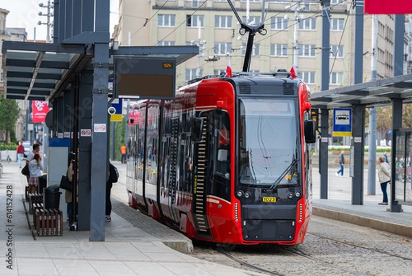 Obraz public transport red trams in Poland