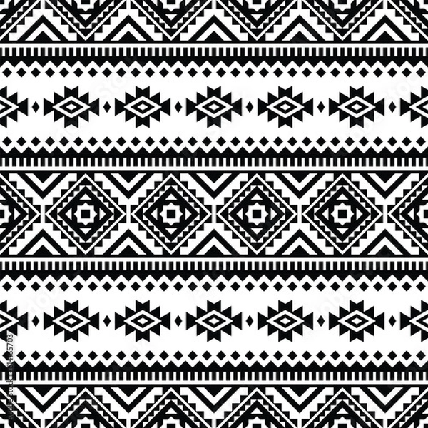 Obraz Tribal seamless vector texture. Ethnic style geometric abstract pattern. Black and white colors. Design for textile, template, fabric, weave, cover, carpet, decoration, tile.
