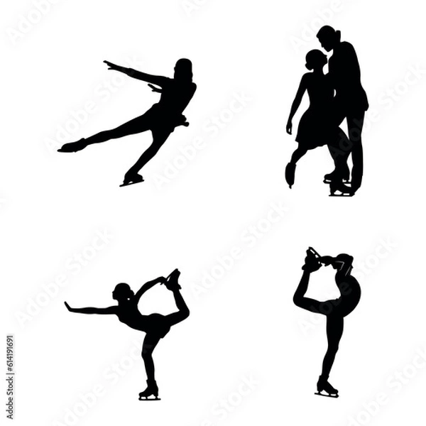 Obraz Ice Skating Silhouette on white background