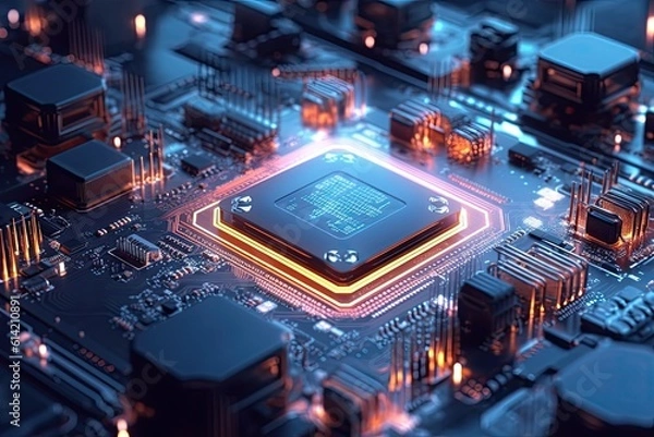 Fototapeta Electronic Circuit Board futuristic technology background. Digital Modern Electronic. Generative AI