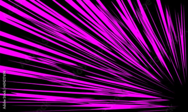 Fototapeta Purple dynamic lines of movement on a black background from the bottom up diagonally.