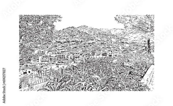 Fototapeta Building view with landmark of  Pueblo is a city in Colorado. Hand drawn sketch illustration in vector.