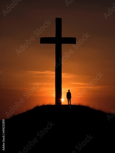 Fototapeta silhouette of a person with cross