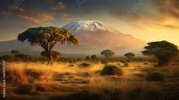 Fototapeta Kilimanjaro na afrykańskiej Savannah. Generatywny AI