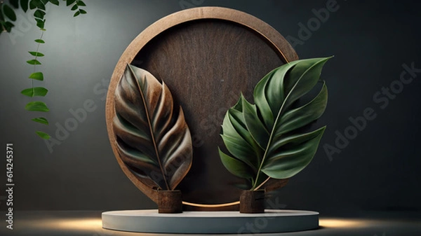 Obraz Product showcase podium with leaf
