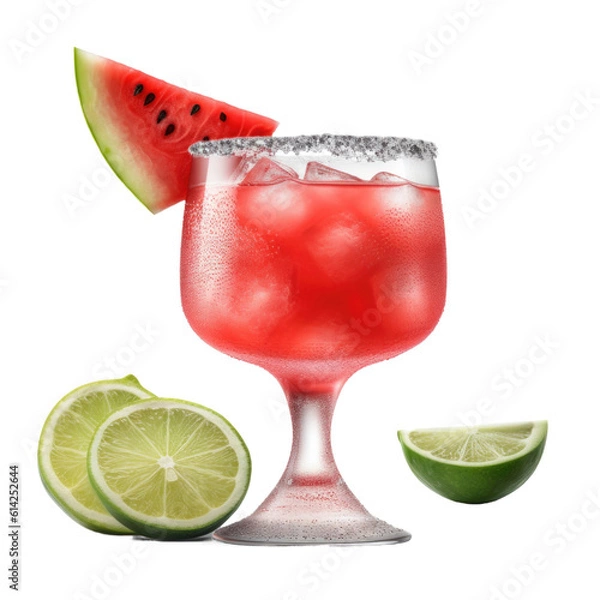 Fototapeta Watermelon Margarita cocktail isolated on transparent background. Generative AI
