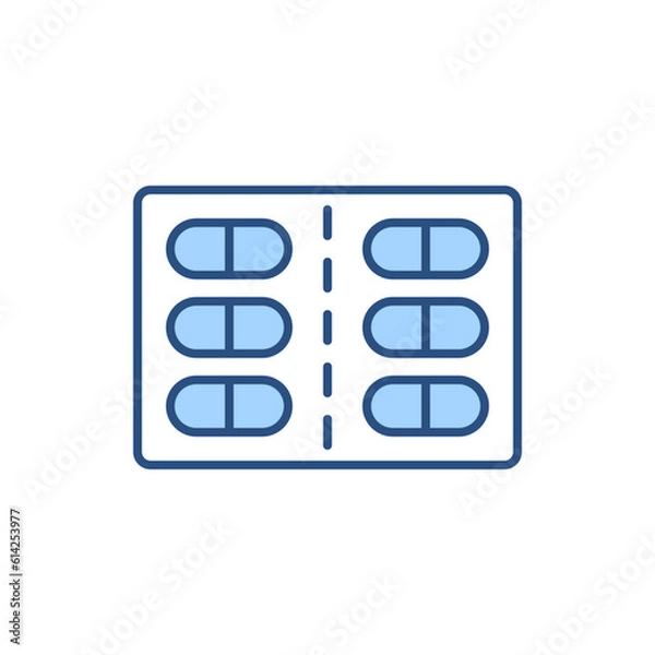 Fototapeta Pills related vector line icon. Pills linear icon. Pharmaceutical product. Vitamin for personal healthcare. Capsules with aspirin. Isolated on white background. Vector illustration. Editable stroke