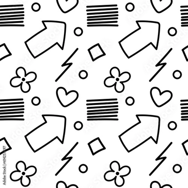 Obraz Abstract line elements elements black and white seamless pattern for wallpapers, textiles, fabrics, wrapping paper