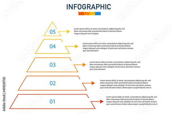 Fototapeta Vector infographic template. 5 options, steps, and segments. Pyramid triangle concept. Can be used for presentations, advertising, layouts, annual reports.