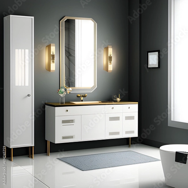 Fototapeta Bathroom in art deco style. Stylish contemporary interior design. generative AI