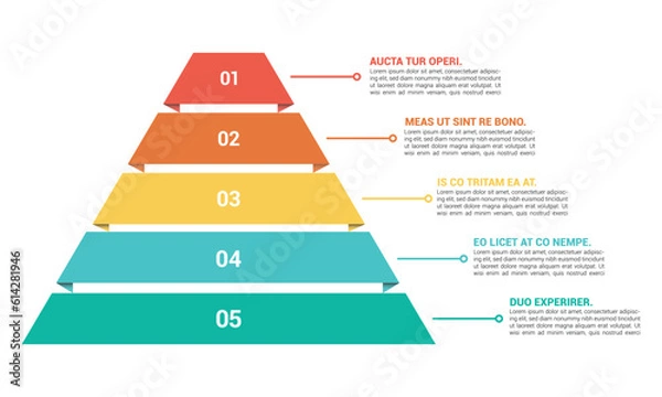 Fototapeta Pyramid Infographic, funnel pyramid business infographic with 5 charts. Template can be edited, recolored, editable. EPS Vector