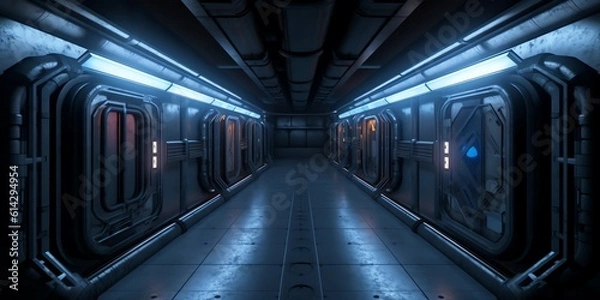 Fototapeta Sci-fi gate with neon lights design background and Illustration