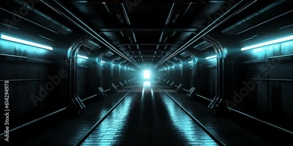 Fototapeta Sci-fi gate with neon lights design background and Illustration