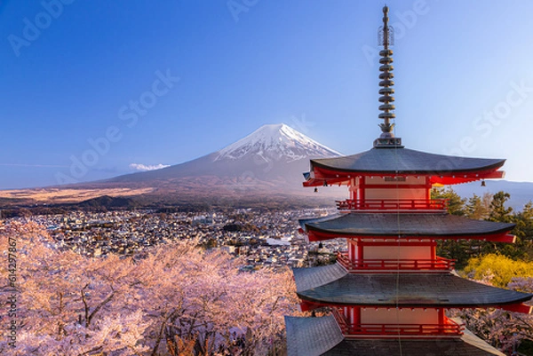 Obraz mt fuji temple japan
