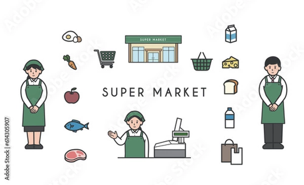 Obraz スーパーマーケットイラストセット
