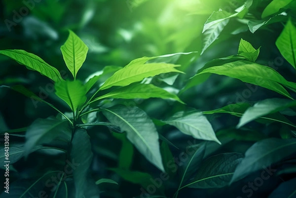 Fototapeta 초록색 잎을 근접해서 찍은 사진. 인공지능 생성