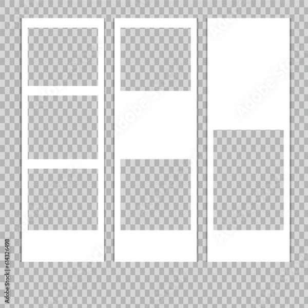Fototapeta Photo booth picture frames. Vintage white empty, instant photos and photographs strips vector illustration Collection