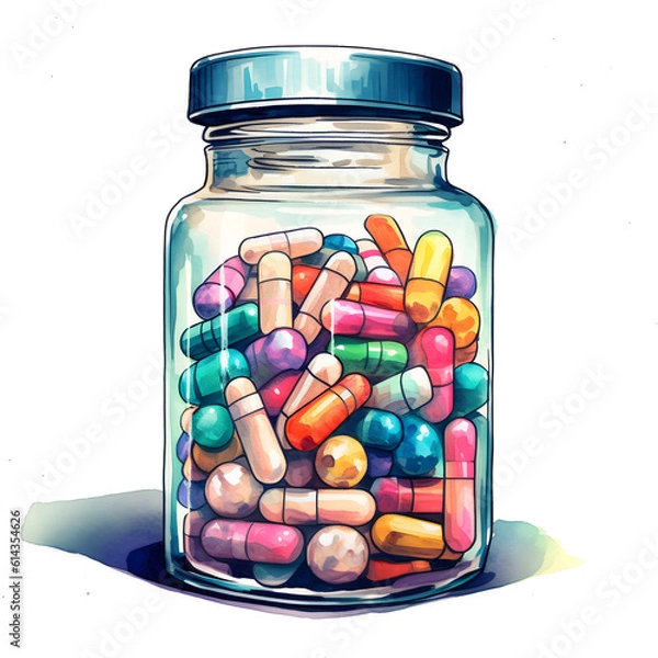 Obraz Medicine Mosaic: Pills in a jar - Generative AI