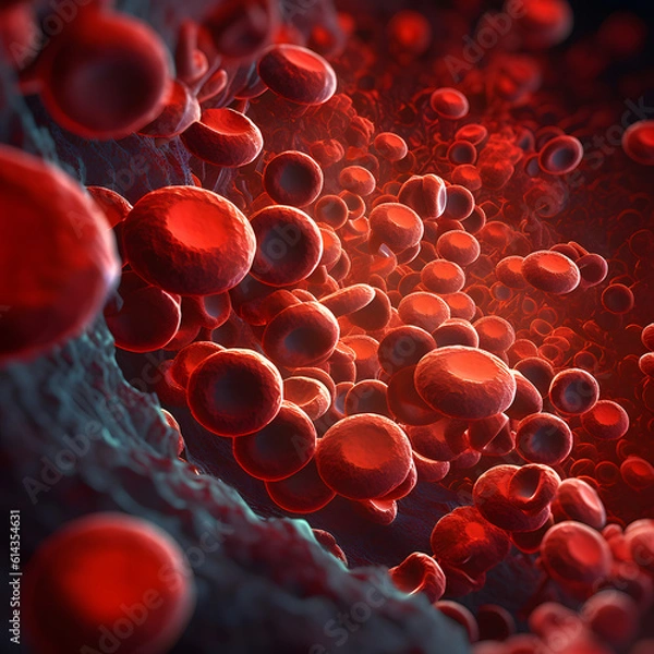 Fototapeta Hemoglobin Highway: Red Blood Cells through the Bloodstream - Generative AI